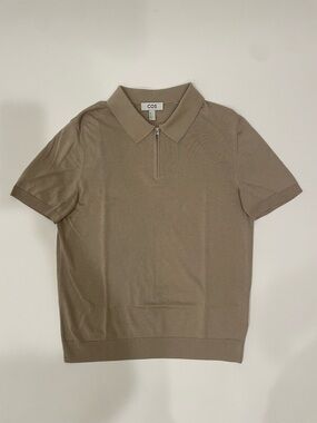 COS NEW WOT Short Sleeve Zip Polo in Taupe Brown